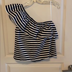 J.Crew Navy White Striped One-Shoulder Top size M